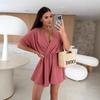 Solid Color Jumpsuit Summer V-neck Fashion Casual Waist Hugging Solid Jumpsuit Women