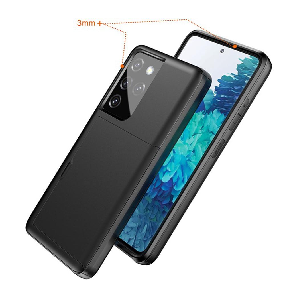 AMORUS For Samsung Galaxy S21 Ultra 5G Case with Sliding Card Holder PC TPU Phone Back Cover