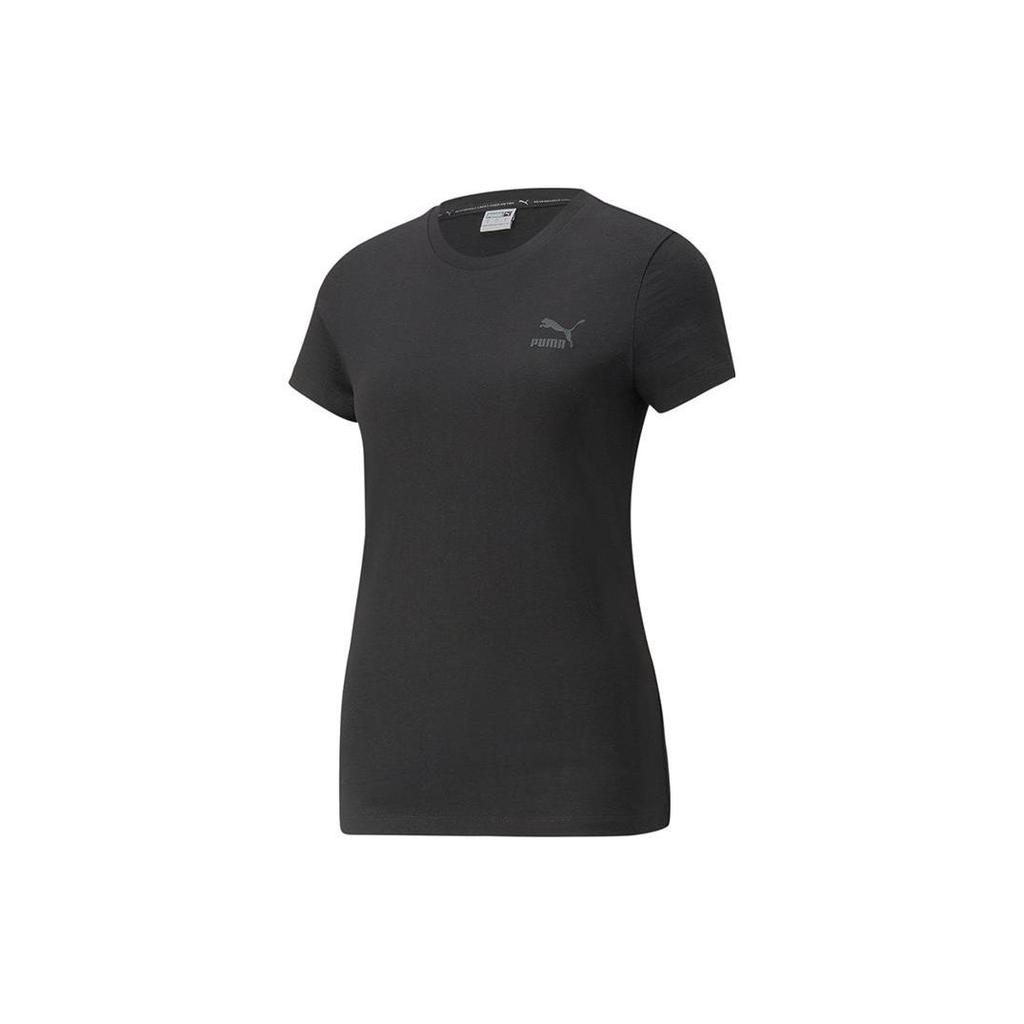 Puma Solid Color Sports Round Neck Short Sleeve T-Shirt Women Tops Black 536361-01