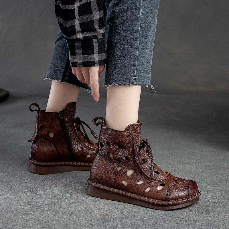 Summer 2023 Women's High-Top Lace-Up Roman Style Sandals - Retro & Versatile Cut-Out Design