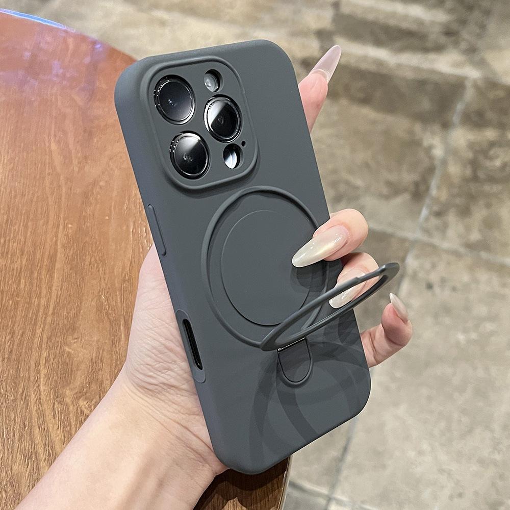 Applicable To iPhone17Promax Mobile Phone Case, Liquid Silicone Integrated Magnetic Suction Bracket, Apple 15 Anti-drop Protective Case.