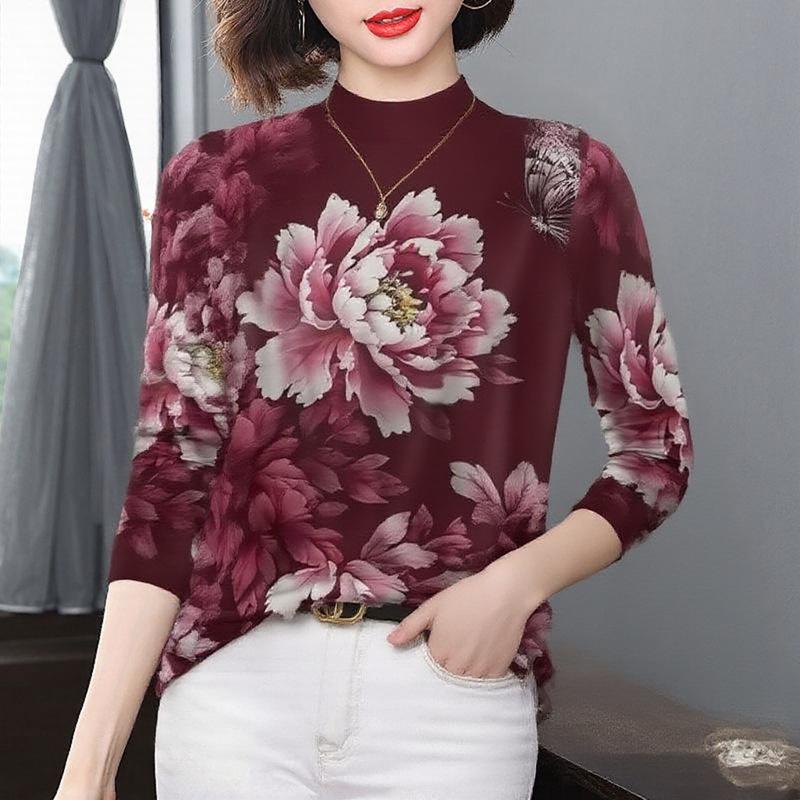 

Clearance Women s Long Sleeve Plus Velvet Mock Neck Printed Base Layer Top - Stylish and Flattering for Mid-aged and Elderly Moms Medium