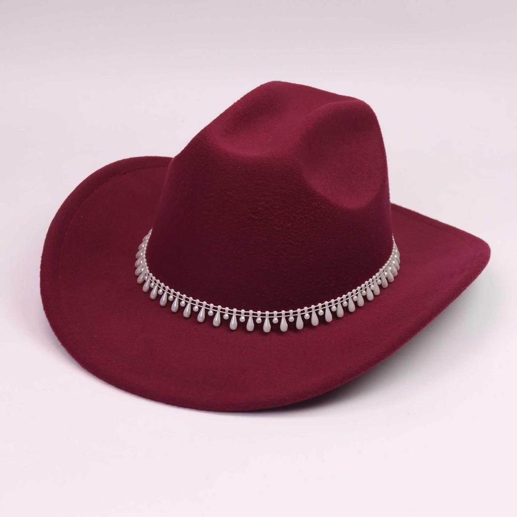 Western Cowboy Hat Imitation Pearl Lace Drop Chain Ornament Decorative Men's and Women's Party Holiday Jazz Hat