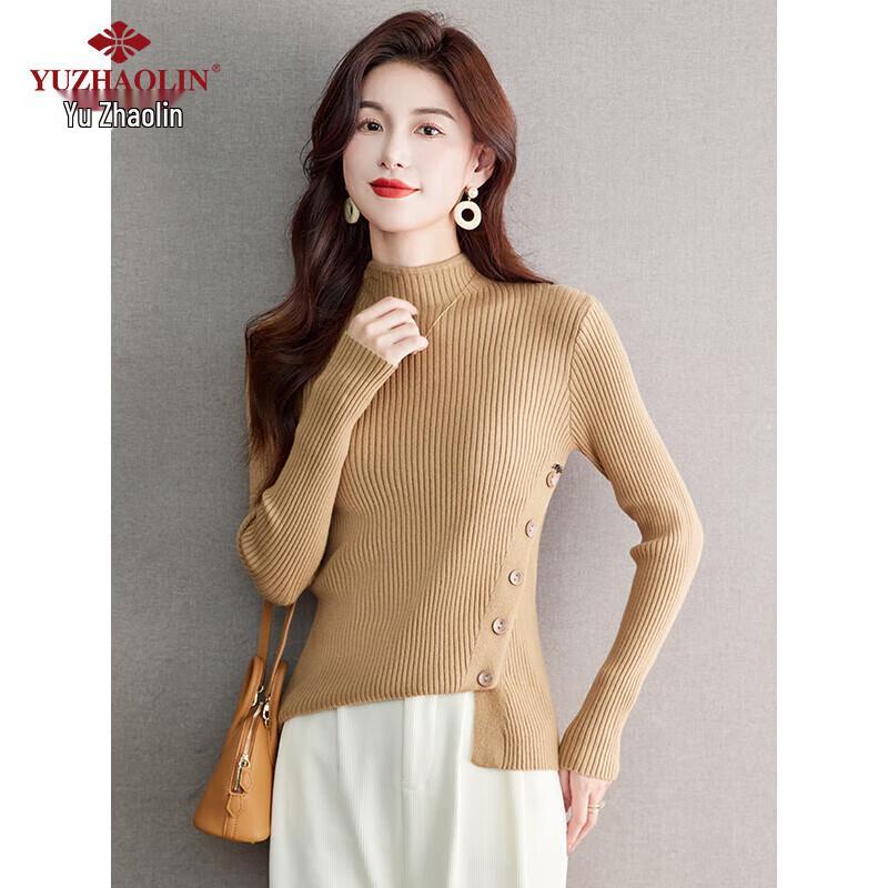 Yuzhaolin Women's Ribbed Half-High Collar Knit Sweater