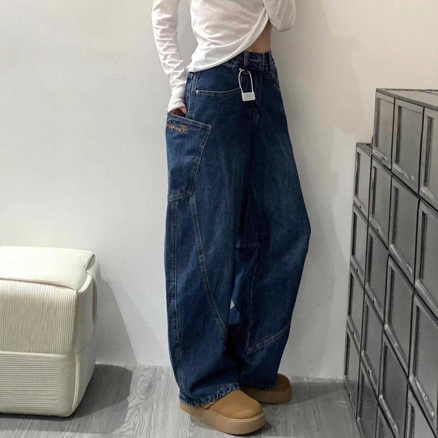 2025 Autumn Retro Embroidered Wide-Leg Workwear Jeans M