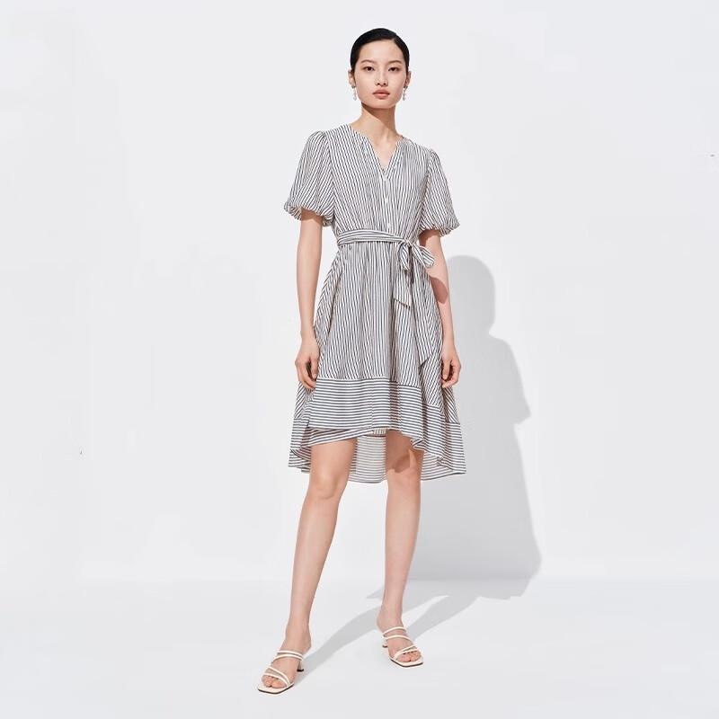 

Женское мини-платье Sweet Basil в полоску с V-образным вырезом и короткими рукавами M