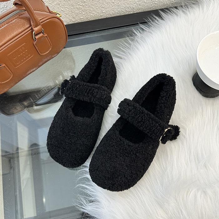 High-end foreign-style fluffy shoes for women to wear French new autumn and winter retro temperament flat-bottomed Mary Jane single shoes soft sole