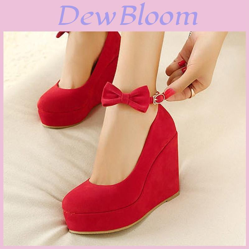 Elegant And Trendy New Fashion Women's Bow Tie Ankle Heel Platform Wedge Shoes