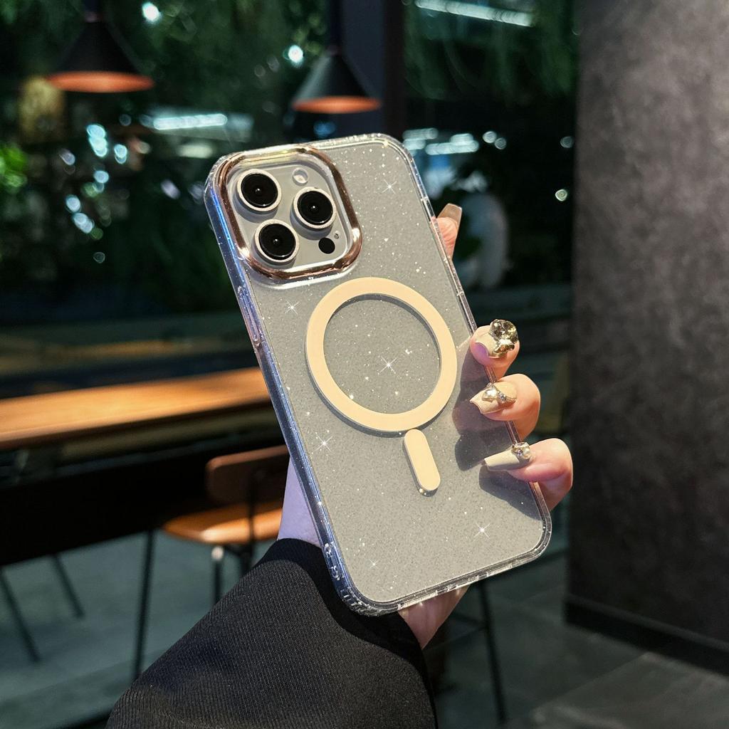 Pentru IPhone 17 Promax Husă cu Pudră Sclipitoare Aurie pentru Apple 16 Culoare Magnetic 15 Inel Obiectiv Placat Anti Cădere