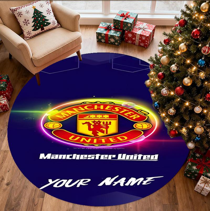 Manchester City FC Pattern Round Rug, Indoor/Outdoor Mat, for Picnic, Gameroom, Bedroom, Office, Living Room, Home Decor Carpet, Birthday Gift
