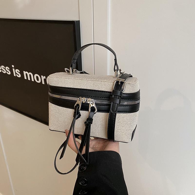 

Корейская мода Холщовая женская сумка-ведро через плечо 2025 - Универсальный квадратный дизайн чёрный