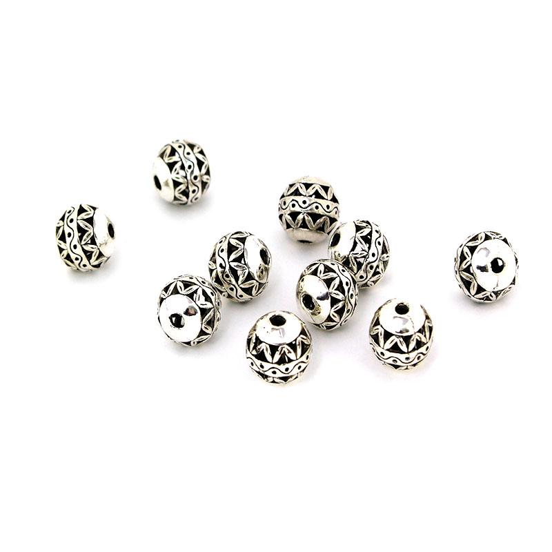 10 Piezas 10mm Plata Antigua Tibetana Metal Espaciador Perlas Bola Redonda Hueca Sueltas Para Fabricación de Joyería Pulsera DIY Collar