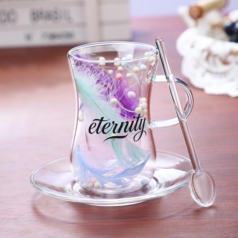 Dried Flower Body-Shaping Double-Walled Glass Cup with Handle and Heat Insulation for Coffee, Milk, or Juice