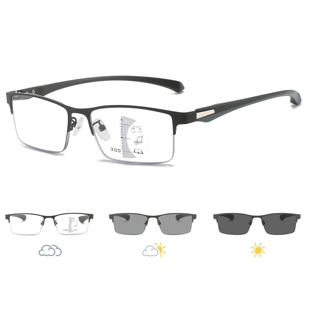 Progressive Multifocal Reading Glasses Men Women Half Frame Business Photochromic Glasses Anti-Blue Light Eyeglasses
