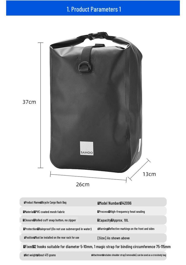 SAHOO 142096 Waterproof 10L Single Side Pannier Bag for Mountain Bike Cycling