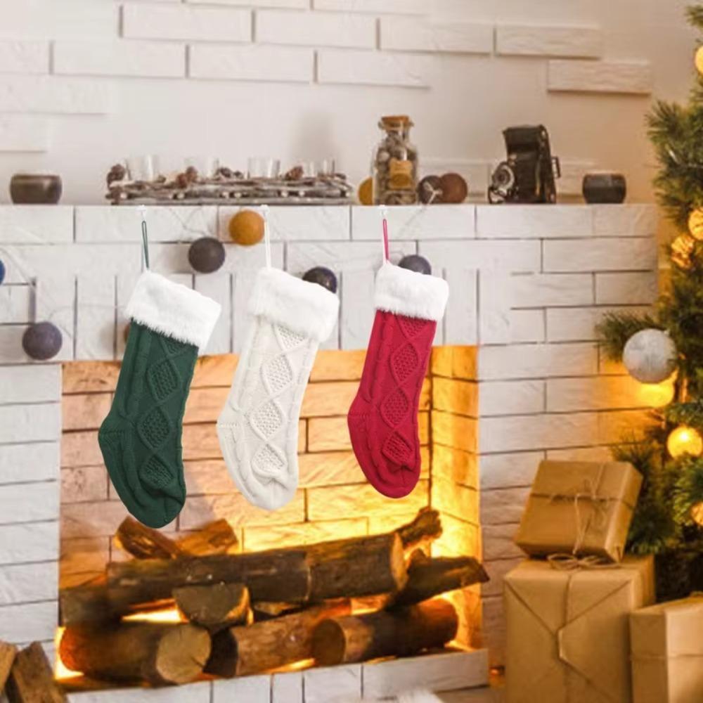 Large Size Knitted Christmas Stocking With Fluff Christmas Tree Ornaments Christmas Gift Bag  Kids