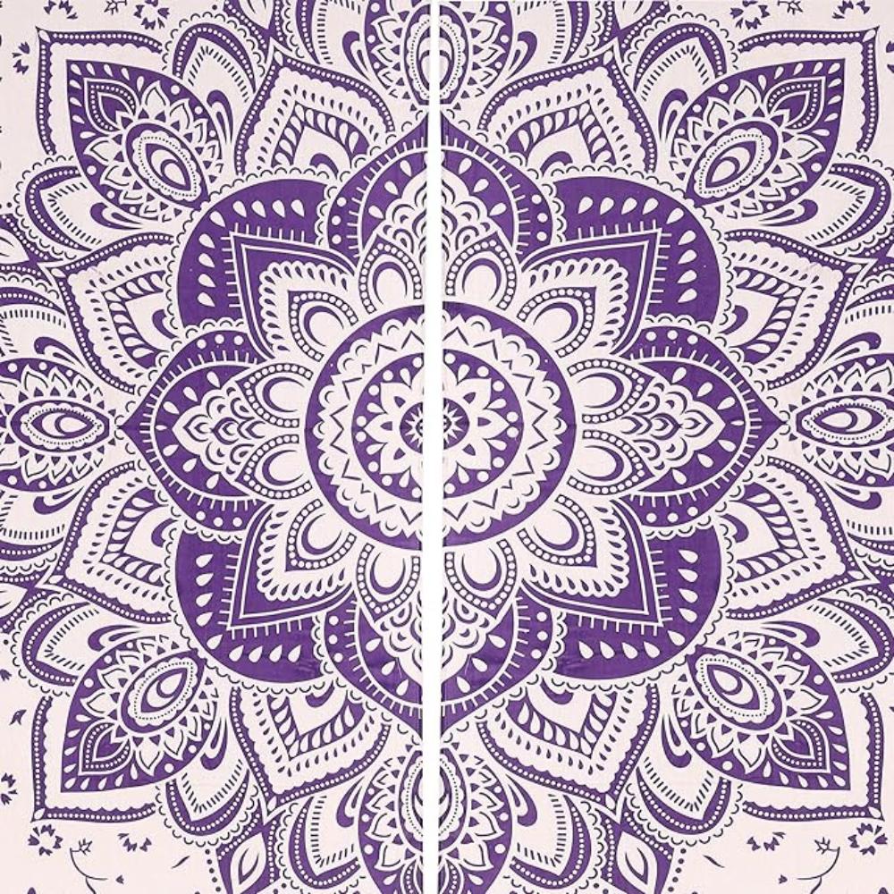 BLESS INTERNATIONAL Beautiful Indian Bohemian Psychedelic Hippie Ombre Window Curtain Panels for Bedroom, Living, Balcony (Blue Flower)
