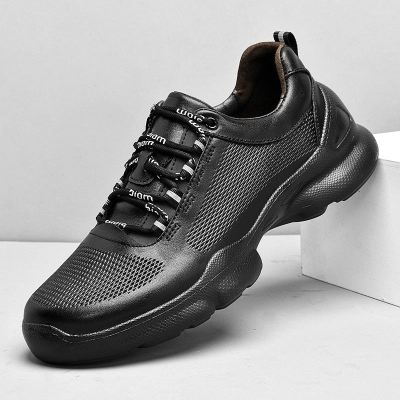 Autumn New High-quality Leather Casual Shoes Non-slip Outdoor Thick-soled Solid-color Sports Shoes