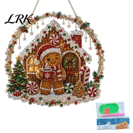 Parent Child Interactive Crafts Christmas Faux Diamond Art Ornament, DIY Santa Claus Sun Catcher Kit, Rhinestone Sets Xmas Wreath Hanging Ornament