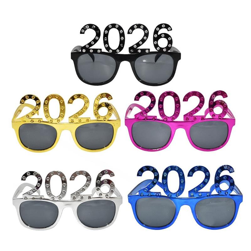 2026 Číslo Okuliare Šťastný Rok Okuliare Diamantové Trblietavé Slnečné Okuliare Cosplay Rekvizita Vianočná Párty Dekorácia Smiešne Okuliare