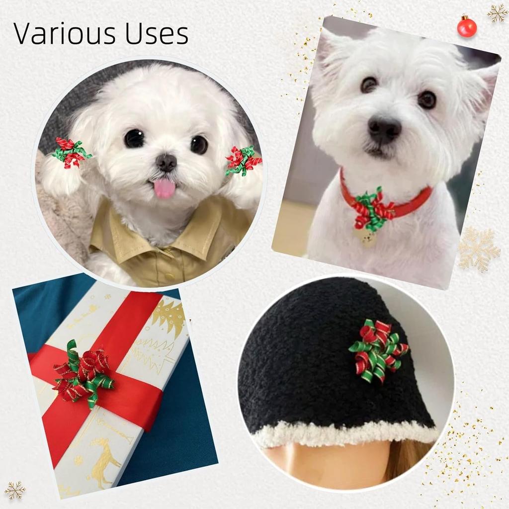20pcs Curly Christmas Dog Bows Dogs Christmas Hair Bows with Rubber Bands Puppy Grooming Bows for Small Dogs Cats (A#)