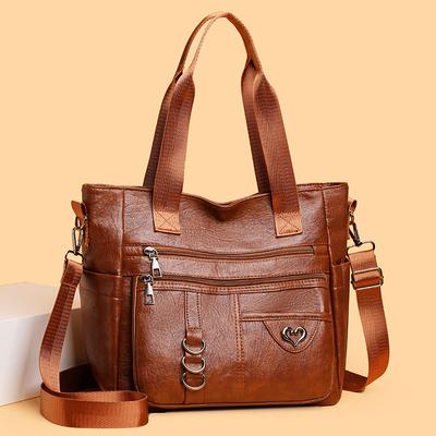 Middle-aged Women's Bag Multi-layer Shoulder Bag Soft Leather Handbag Large Capacity Crossbody Bag