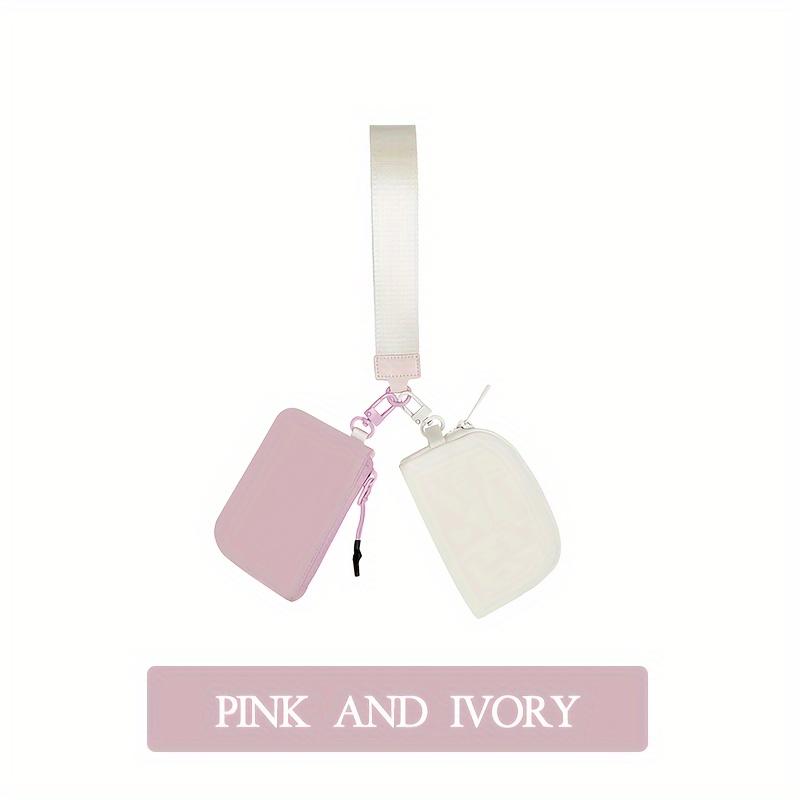 Double Pouch Wristlet Keychain Wallet Small Zipper Coin Purse Women Portable Detachable Key Card Holder Change Pocket Handbag