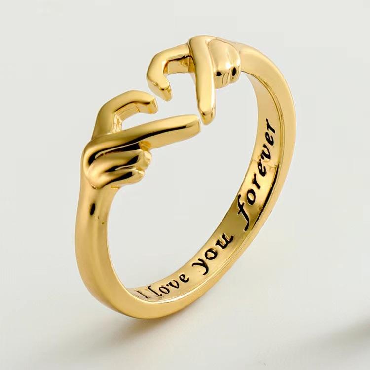 

Minimalist Open Ring With Two Hands Heart Gesture Creative Love Shape Couple Rings Romantic Versatile Jewelry opening adjustable золотой