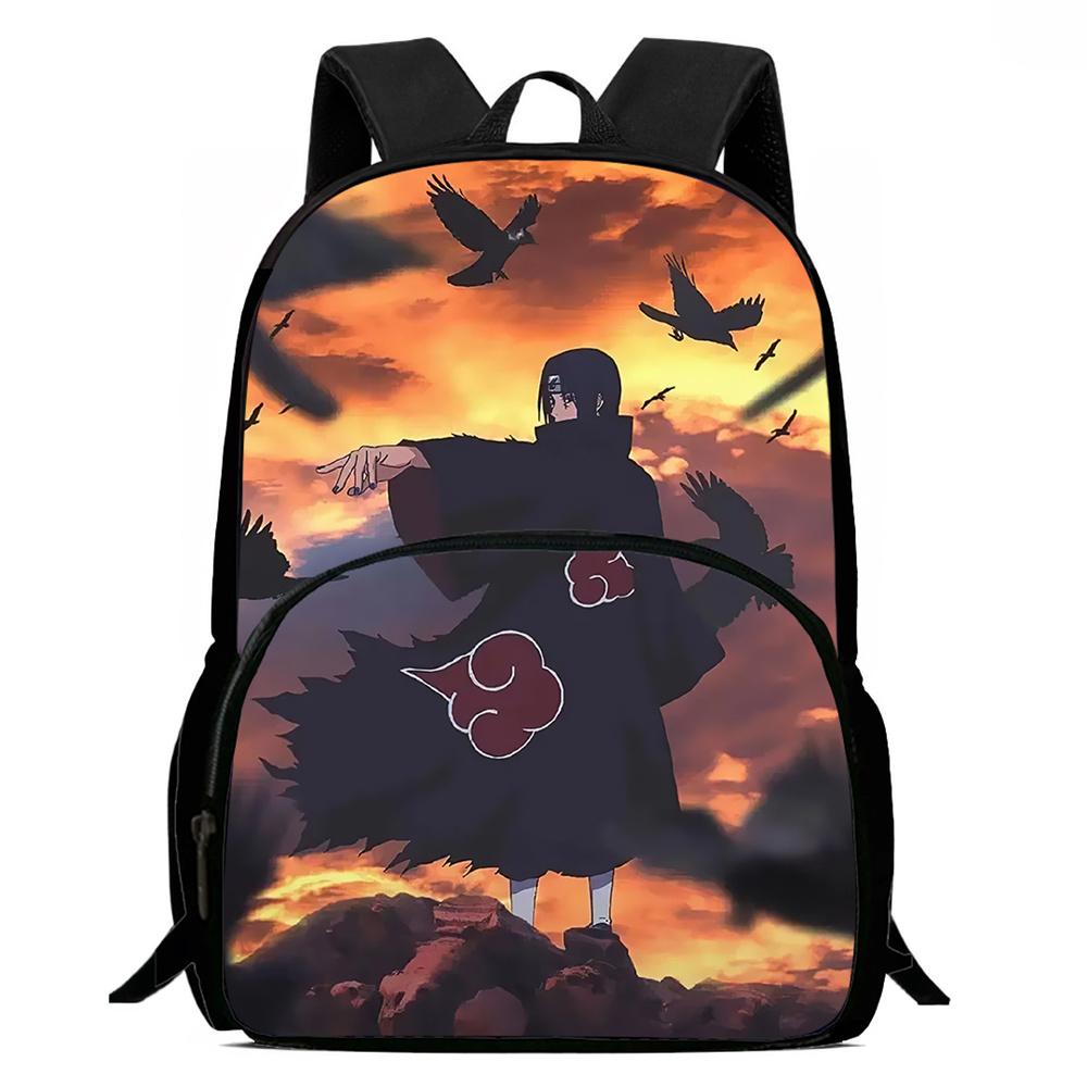 Cartoon NARUTO Pattern Lightweight Backpack With Front Pocket Adjustable Shoulder Strap Unisex Suitable For Children Age 6-10