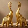 Elephant Figurines Raised Trunk Ornaments Set Textured