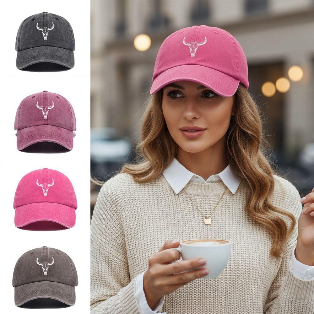 Hip Hop Bull Skull Print Baseball Cap Washed Cotton Streetwear Hats For Man Women Unisex
