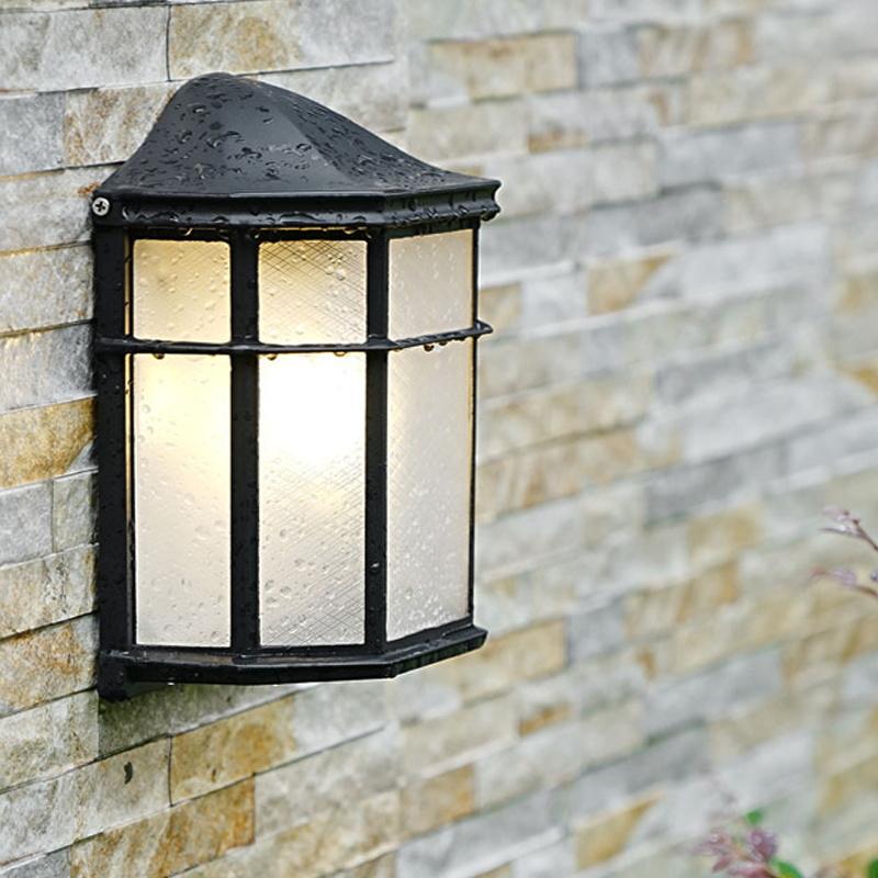 Modern Black Lantern Outdoor Wall Lamp IP65 Waterproof Garden Sconce with LED Light Fixture Aluminum Base for Patio & Gate