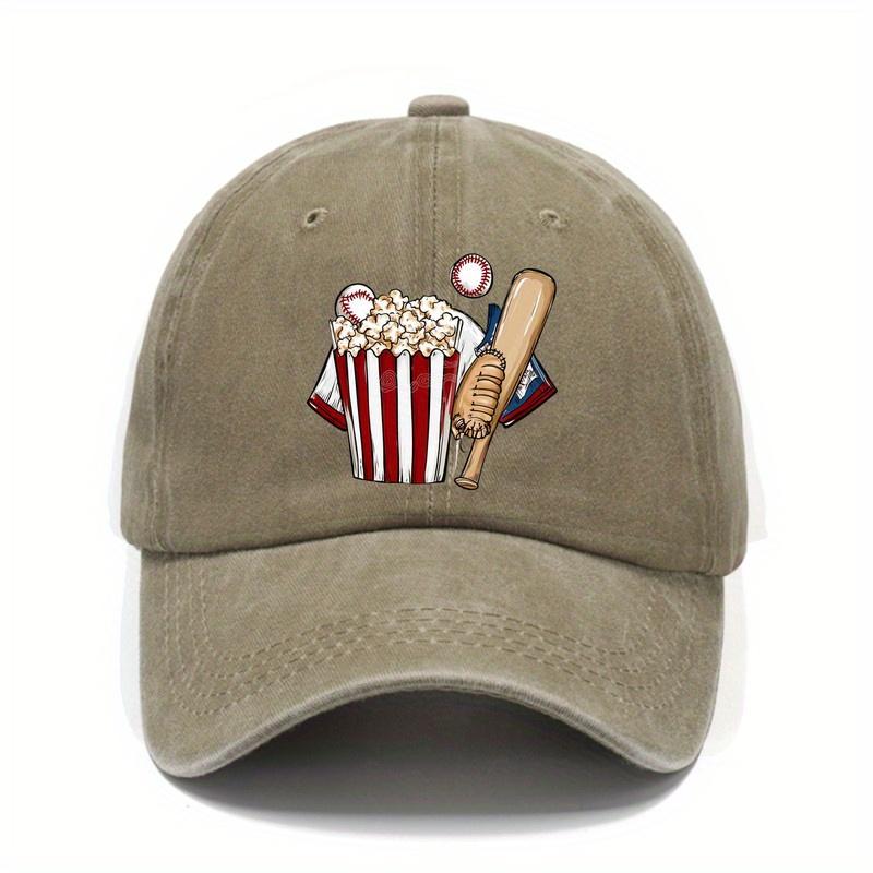 

Baseball Popcorn Bat & Ball Graphic Baseball Cap Unisex Adjustable Outdoor Sun Protection One Size