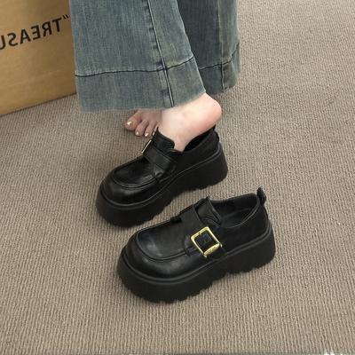 Retro brytyjski styl mokasyny pojedyncze buty damskie 2025 jesień nowe na grubej podeszwie na grubym obcasie małe Mary Jane małe skórzane buty