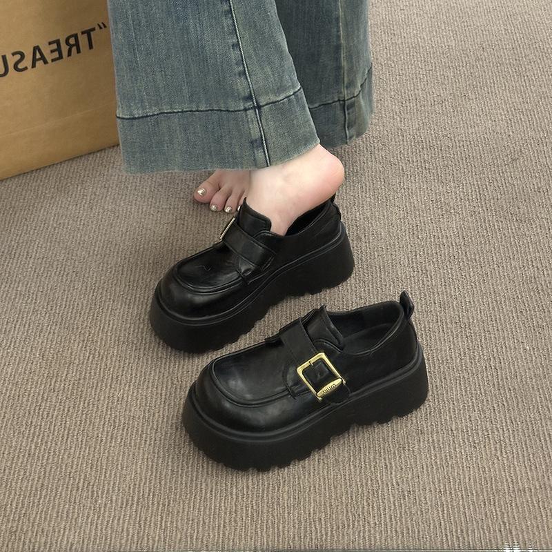 thick-soled black British style small leather shoes women's 2025 new summer and autumn versatile one-pedal women's shoes single shoes loafers
