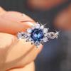 Vintage Inspired Blue Sapphire Halo Ring | Paved Cubic Zirconia CopperBand | Promise Engagement Jewelry Gift for Her
