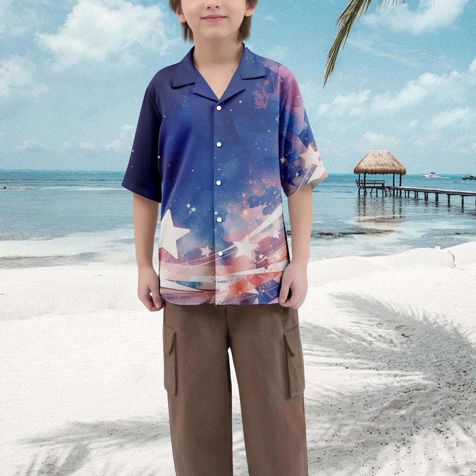 

Boys Casual Loose Short Sleeved Shirt With Fashionable Printed Shirt Top 110 синий