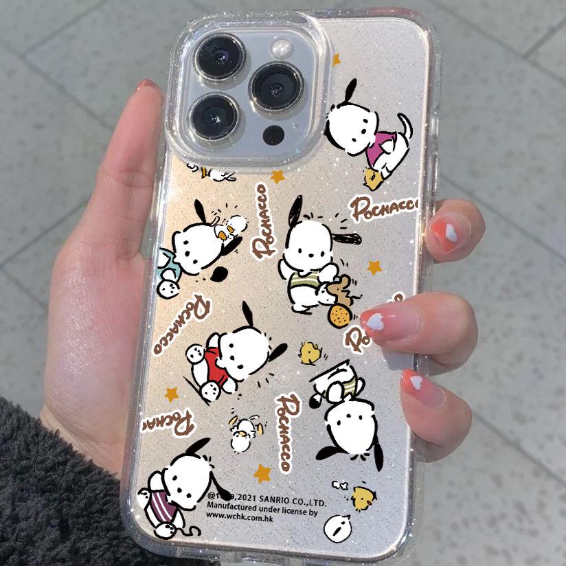 

Блестящий чехол для телефона Pochacco для Apple 16 Pro Max - Совместим с моделями 13, 14, 15 и 15 Pro; Прозрачный дизайн 12 Pro Max