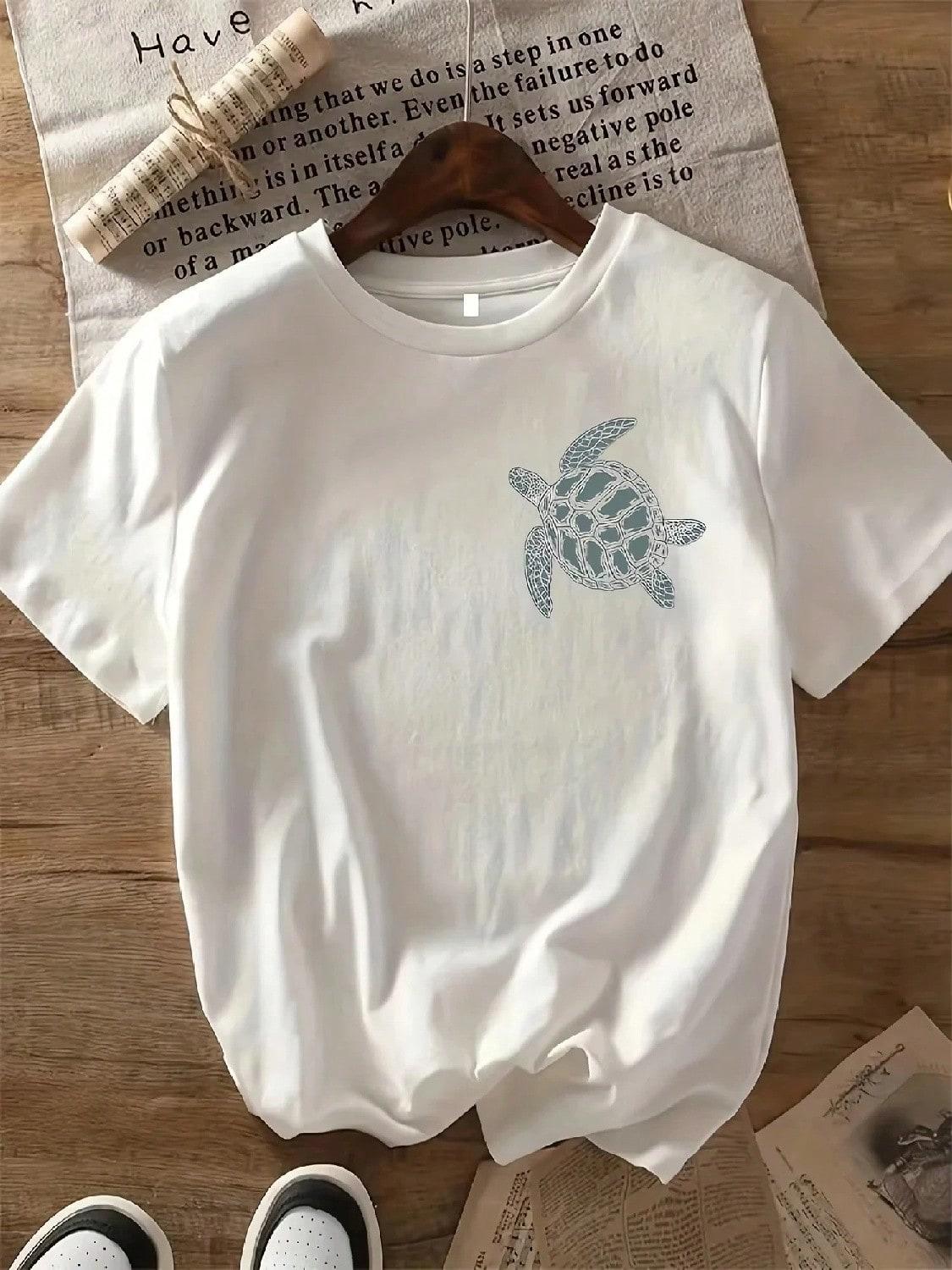 Vibrant Turtle Graphic Print T-Shirt Women Crew Neck Geometric Pattern Female Short Sleeve Casual Tee For Summer S разноцветный