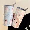 Cute Cat Thermos Cups Tumbler For Hot Cold Coffee Tea Kawaii 550ml Sainless Steel With Straw Insulated Thermal Cup Water Bottle