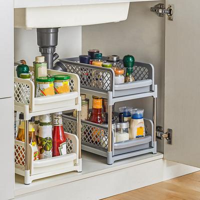 Sliding Under-sink Organizer Storage Rack Double-Layer Design Large Capacity Strong Load-bearing Easy Assembly