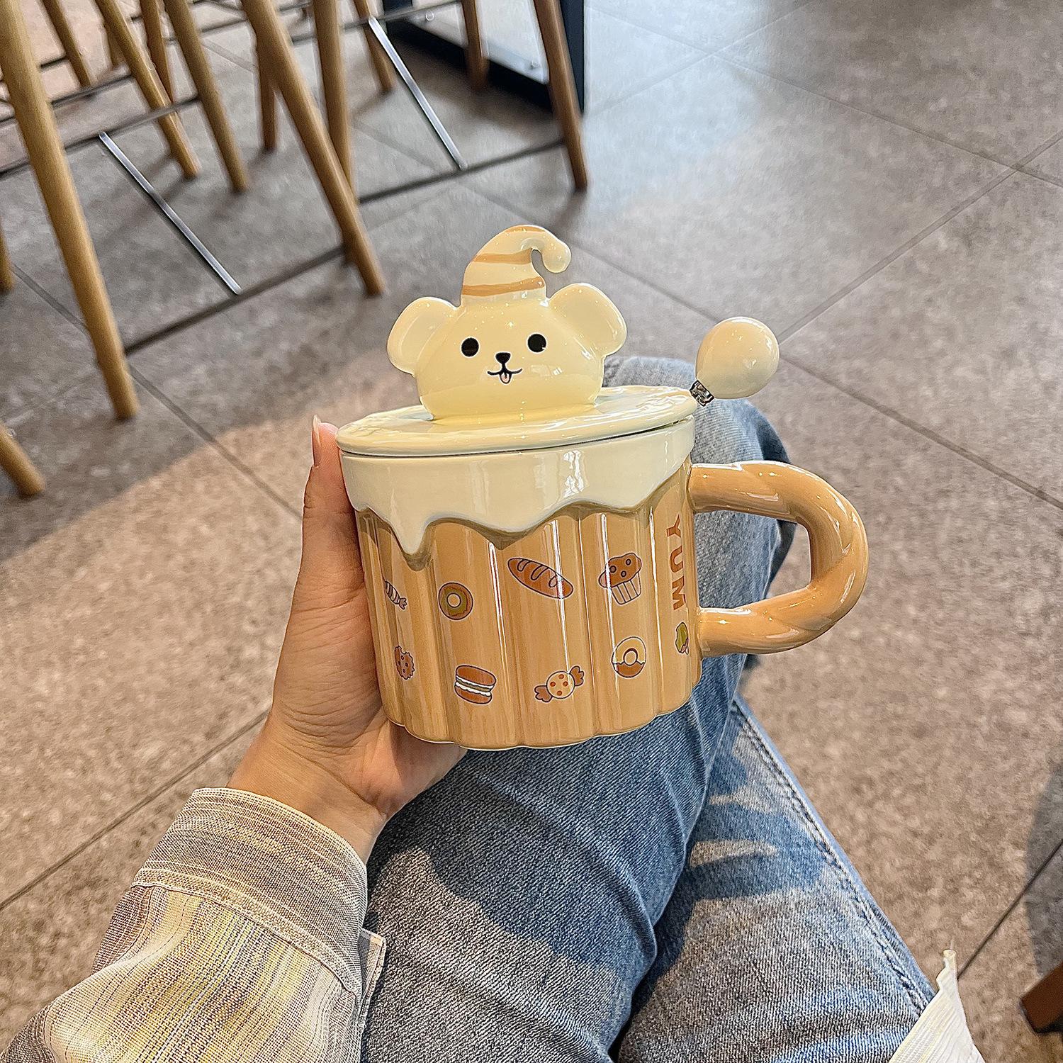 

Керамическая кружка с крышкой Высокоценная кружка в стиле Инс Бытовая чашка для воды для женщин Большой емкости для девочек Подарки на день рождения 401-500ml