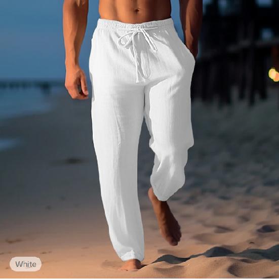 Men's pants summer pants beach pants drawstring elastic waist straight pants comfortable and breathable casual pants man
