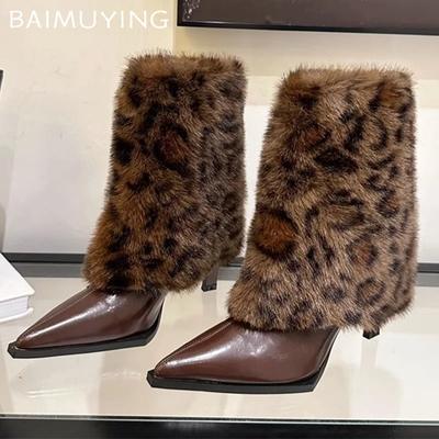 Puntige Neus Bont Dames Enkellaarsjes Stiletto Hoge Hakken Sexy Leren Schoenen Vrouw 2025 Trend Winter Sexy Punk Chelsea Boots Vrouwelijk