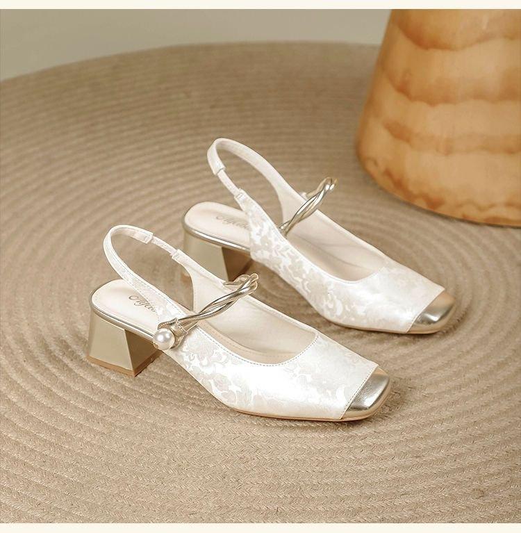 

New Chinese-style retro fairy bag head high-heeled sandals 2025 summer square head niche one-word belt super soft Mary Jane shoes 40