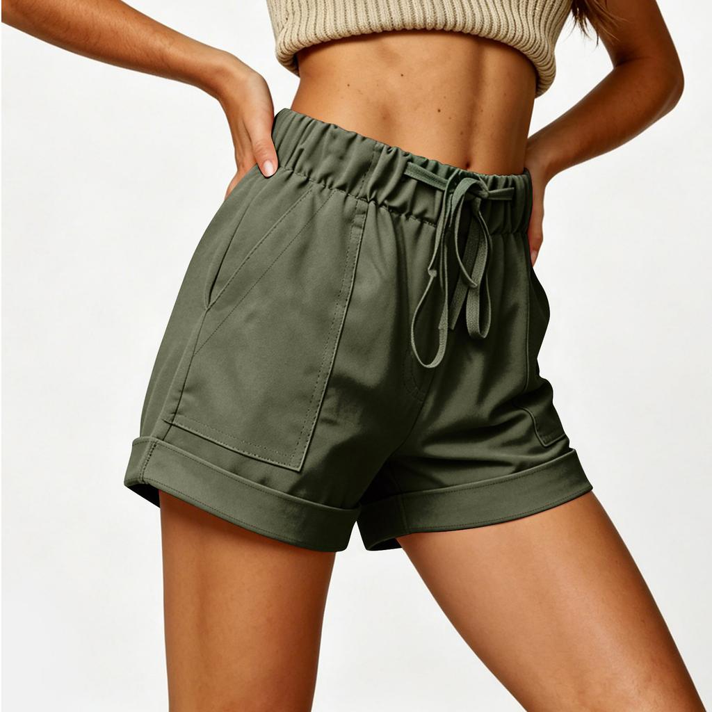 Women Casual Loose Fit Shorts with Pockets Elastic Waistband Drawstring Adjustable Summer Beach Shorts