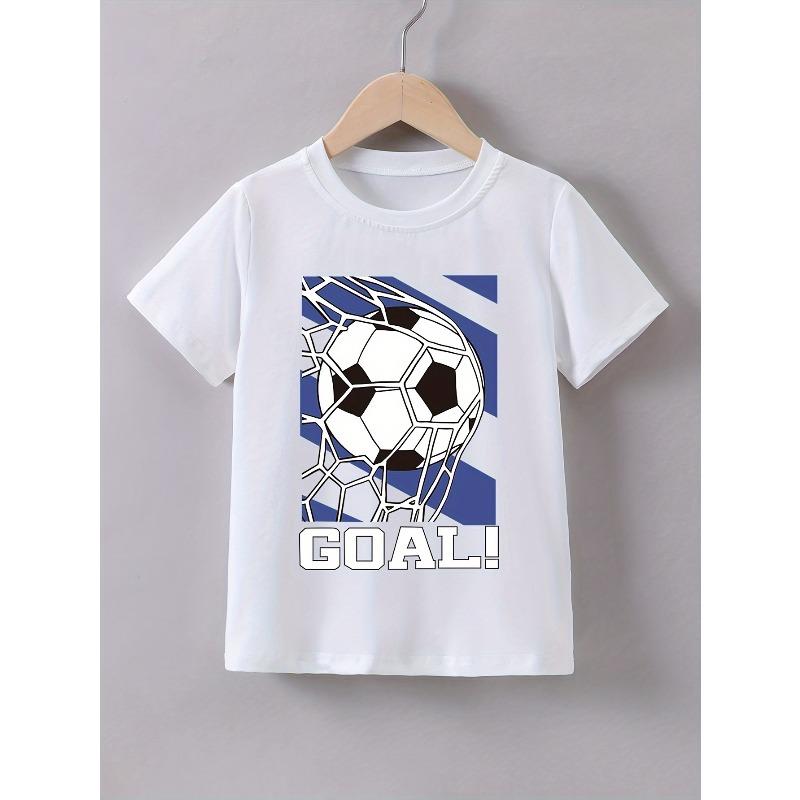 

Европейские размеры Мальчишеская футболка с графическим принтом ФУТБОЛ! - Черная с синим ГОЛ! Принт, Подходит для занятий спортом на открытом воздухе и повседневной носки 98cm белый