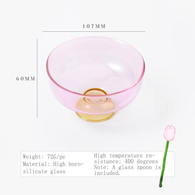 Stained Glass Transparent Goblet Bowl Spoon Set High Borosilicate Glass Bowl Fruit Salad Dessert Bowls Household Tableware