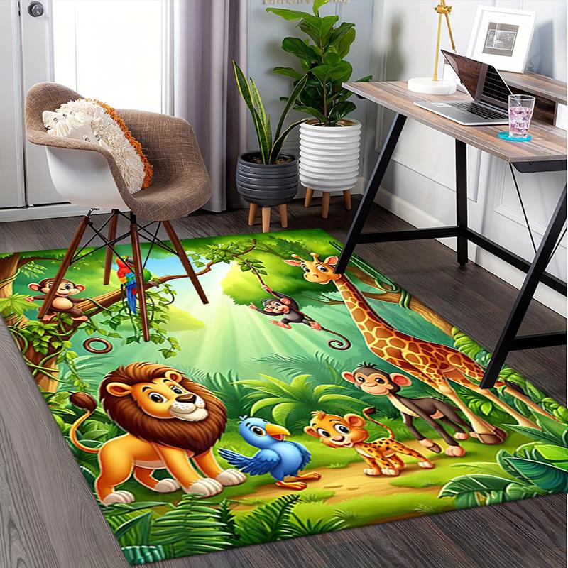 Jungle Adventure Chair Mat: Office Carpet, Large Rug for Home Decor, Giraffe & Monkey Playmat Gift, Suitable for Bedroom, Living Room, Various Rooms