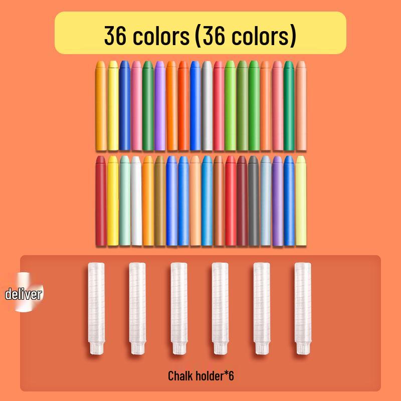 36-Color Dustless Water-Soluble Chalk Set: Odorless, Bright, with Pen Holder Clip for Kids and Teachers